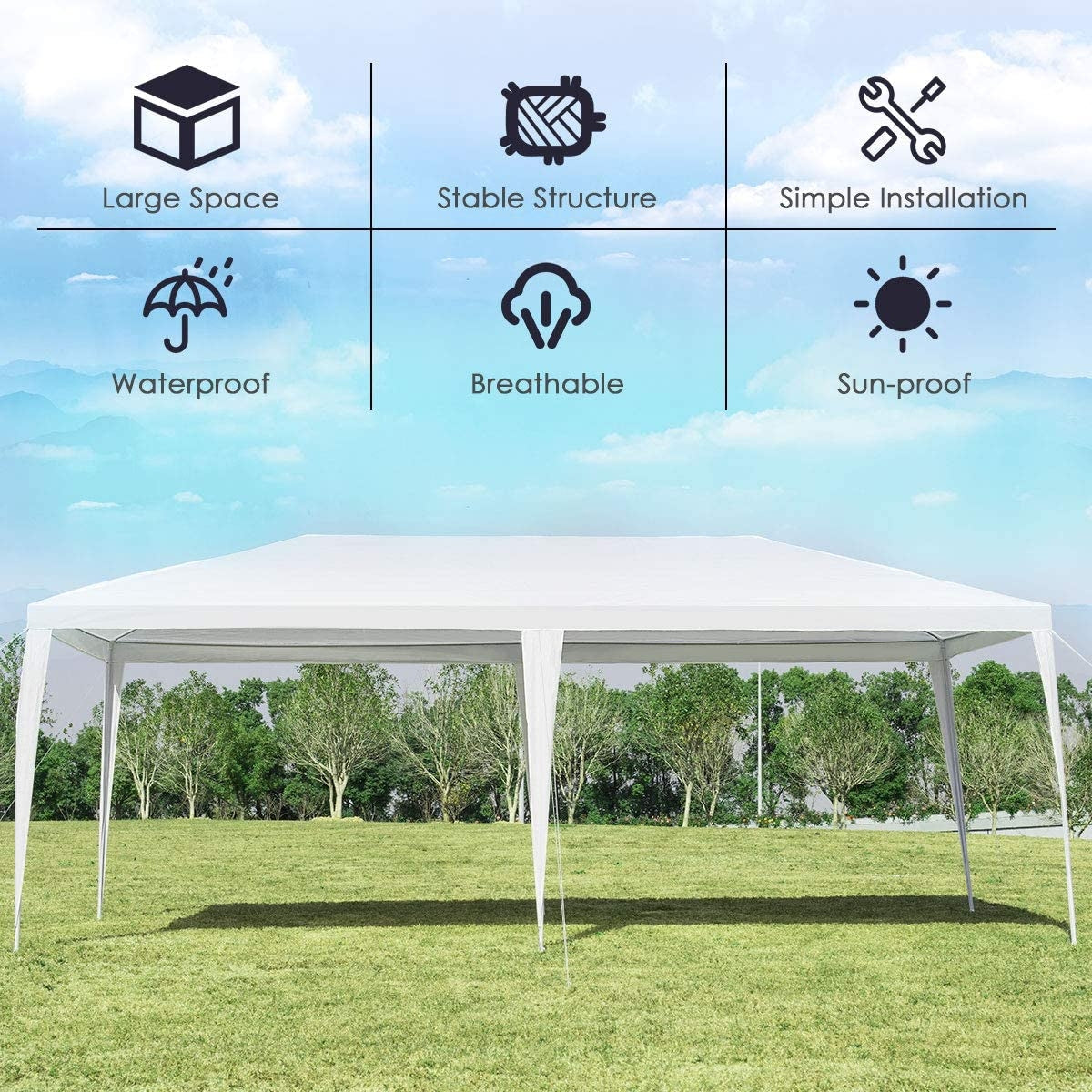 10 x 20 Feet Waterproof Canopy Tent with Tent Peg and Wind RopeÂ