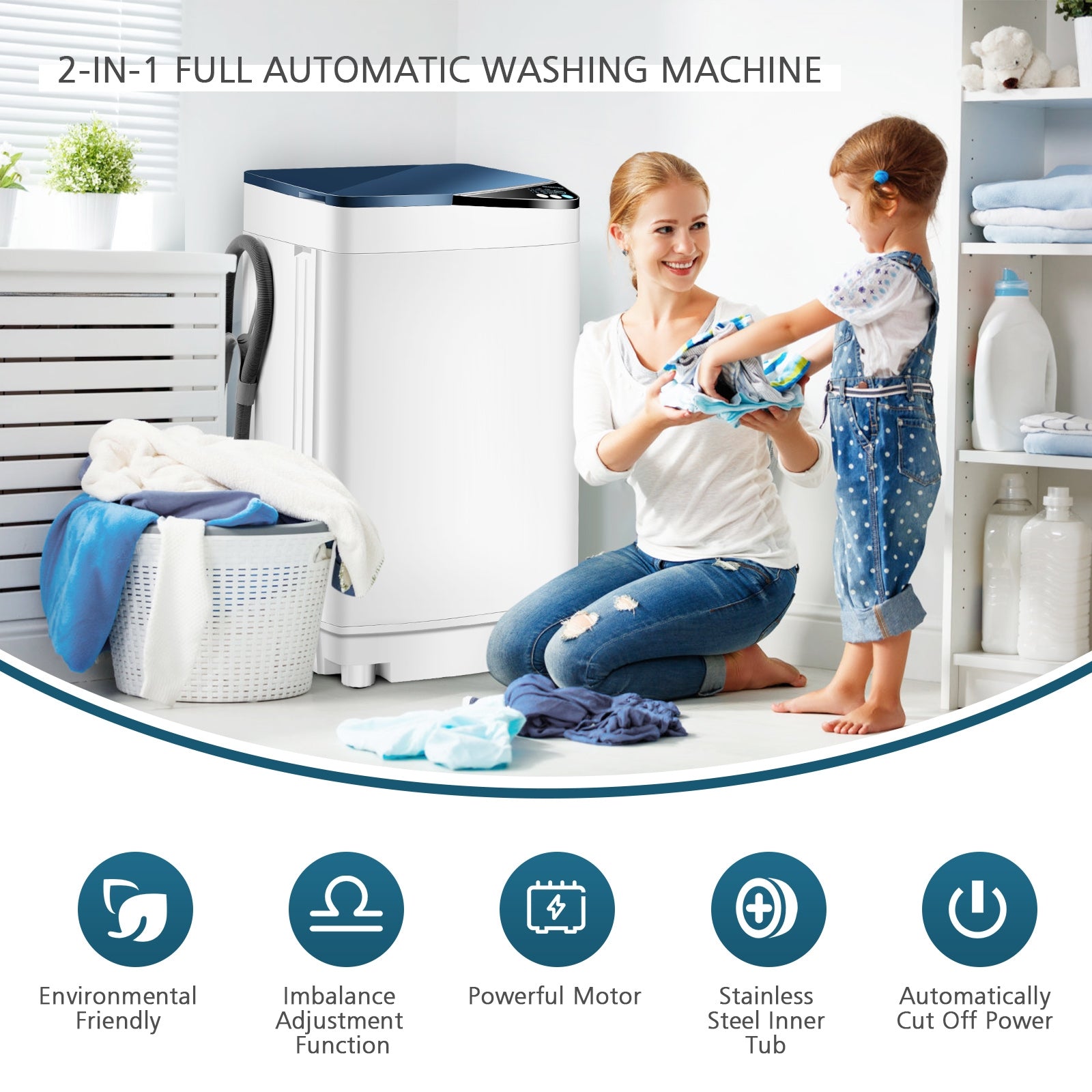 Full-automatic Washing Machine 7.7 lbs Washer / Spinner Germicidal-BlueÂ