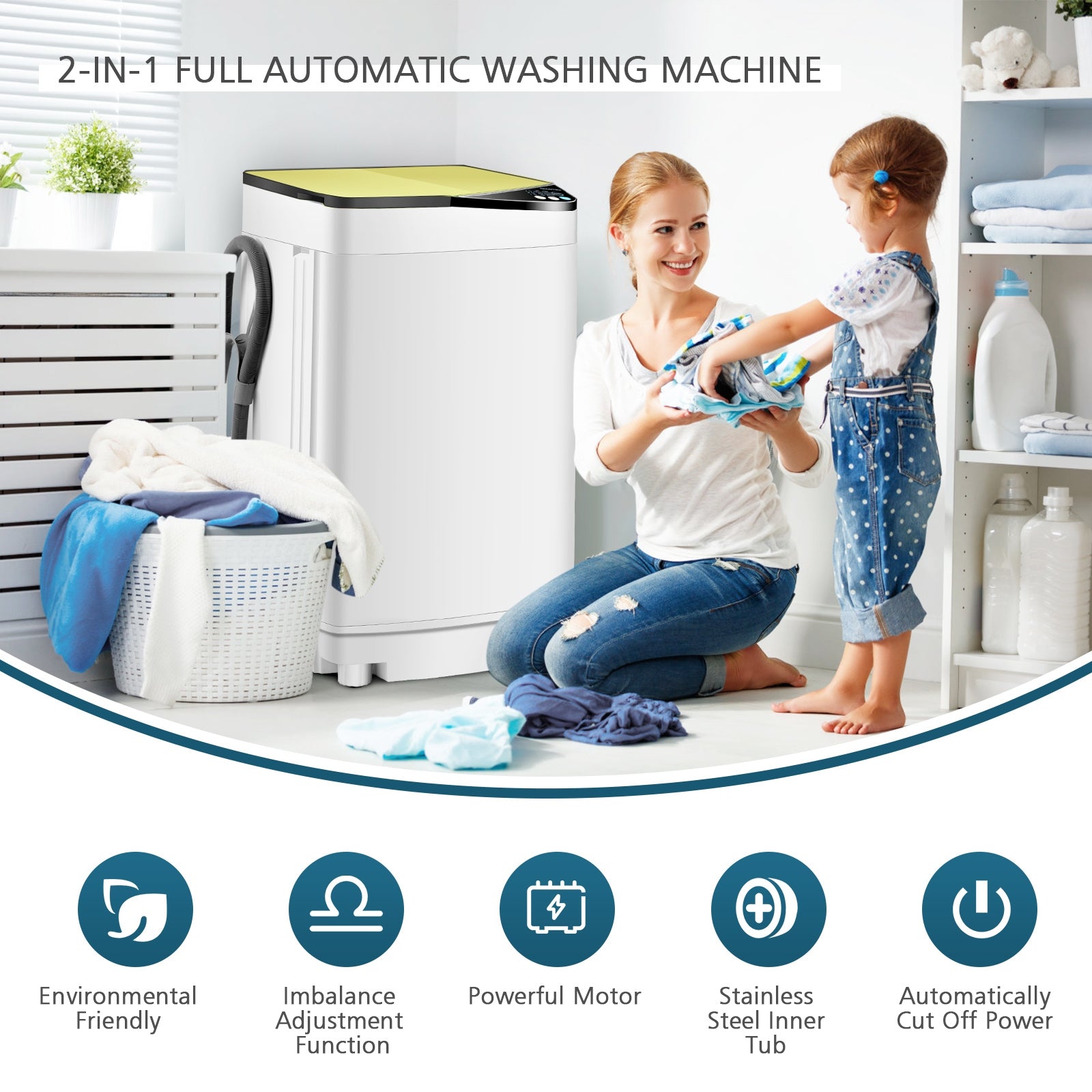 Full-automatic Washing Machine 7.7 lbs Washer / Spinner Germicidal-YellowÂ