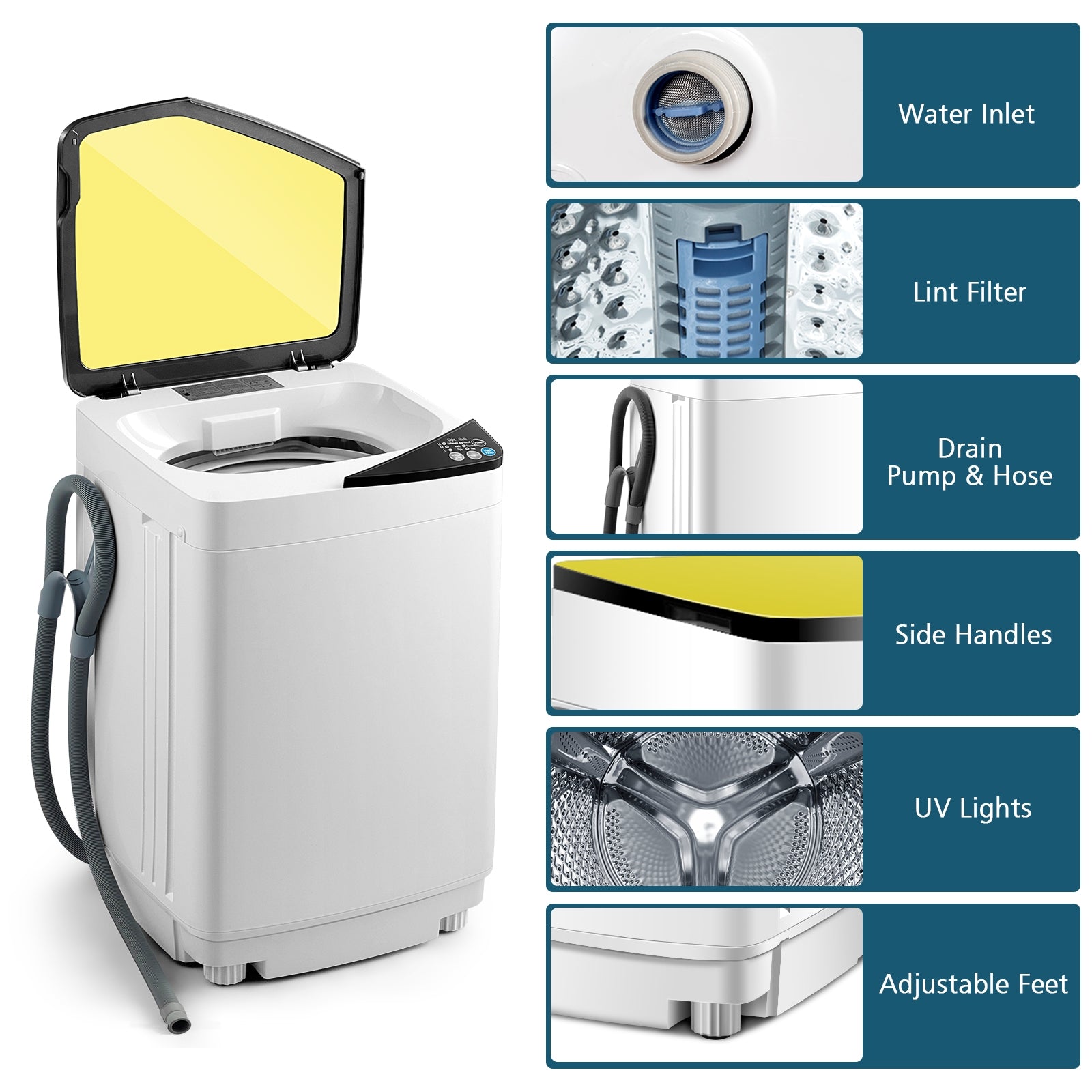 Full-automatic Washing Machine 7.7 lbs Washer / Spinner Germicidal-YellowÂ