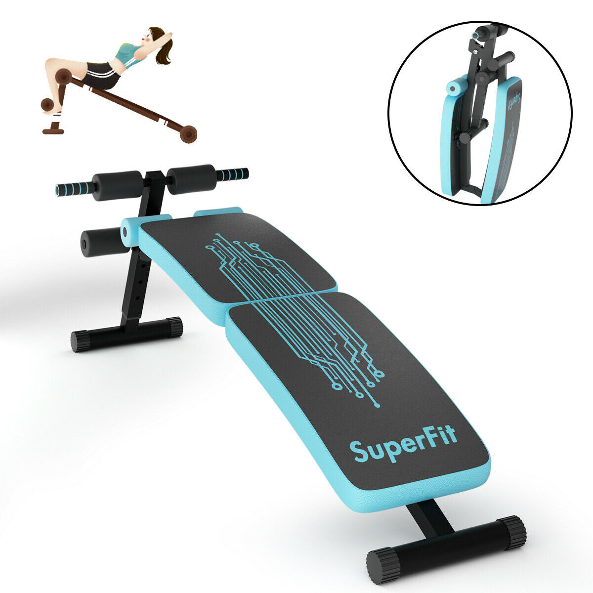 Abdominal Twister Trainer with Adjustable Height Exercise Bench-BlueÂ