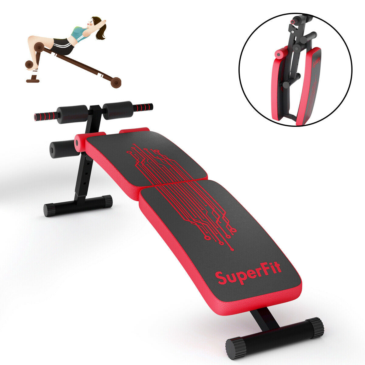 Abdominal Twister Trainer with Adjustable Height Exercise Bench-RedÂ