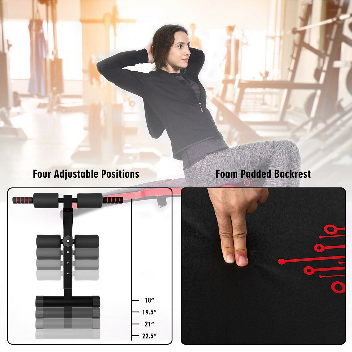 Abdominal Twister Trainer with Adjustable Height Exercise Bench-RedÂ