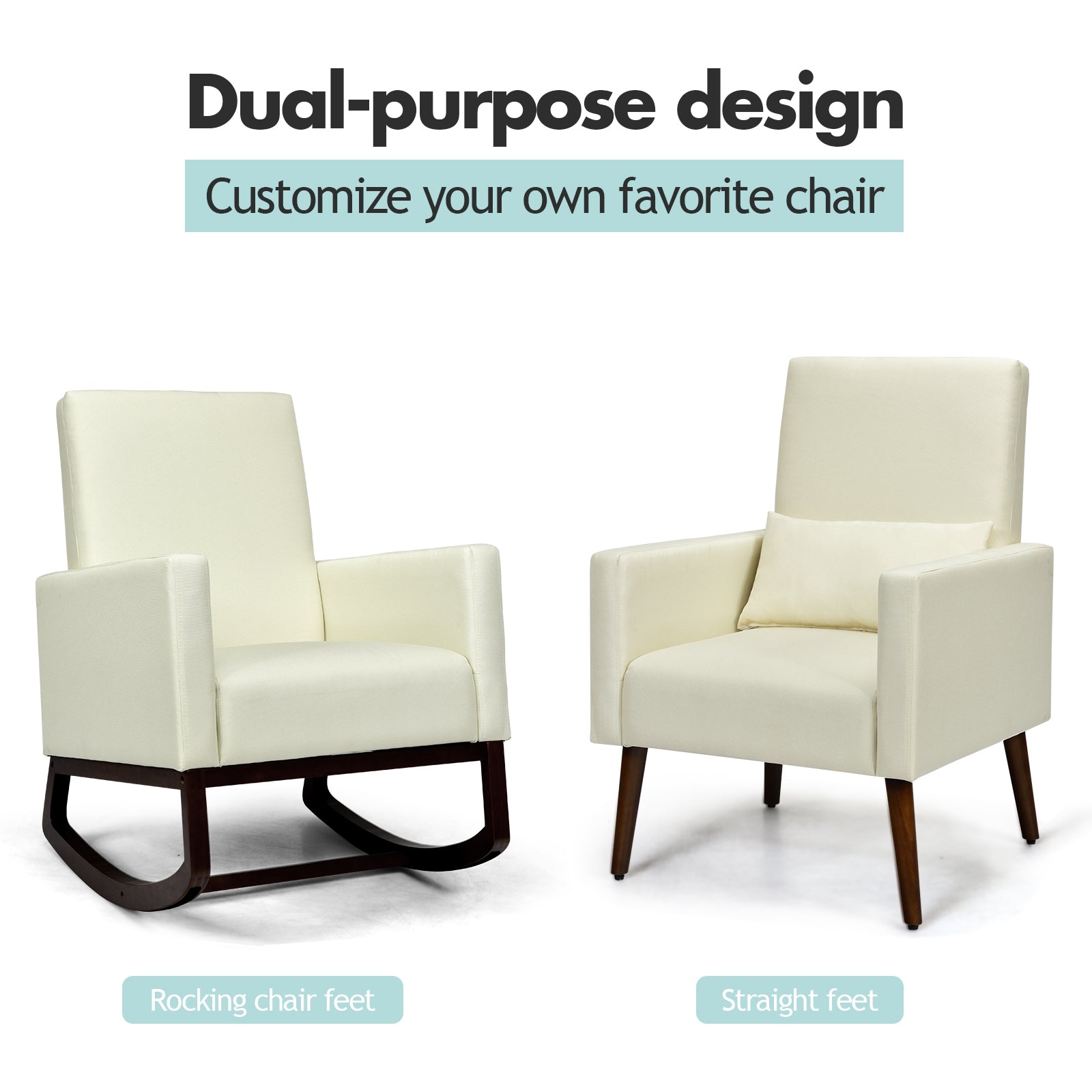 2-in-1 Fabric Upholstered Rocking Chair with Pillow-BeigeÂ