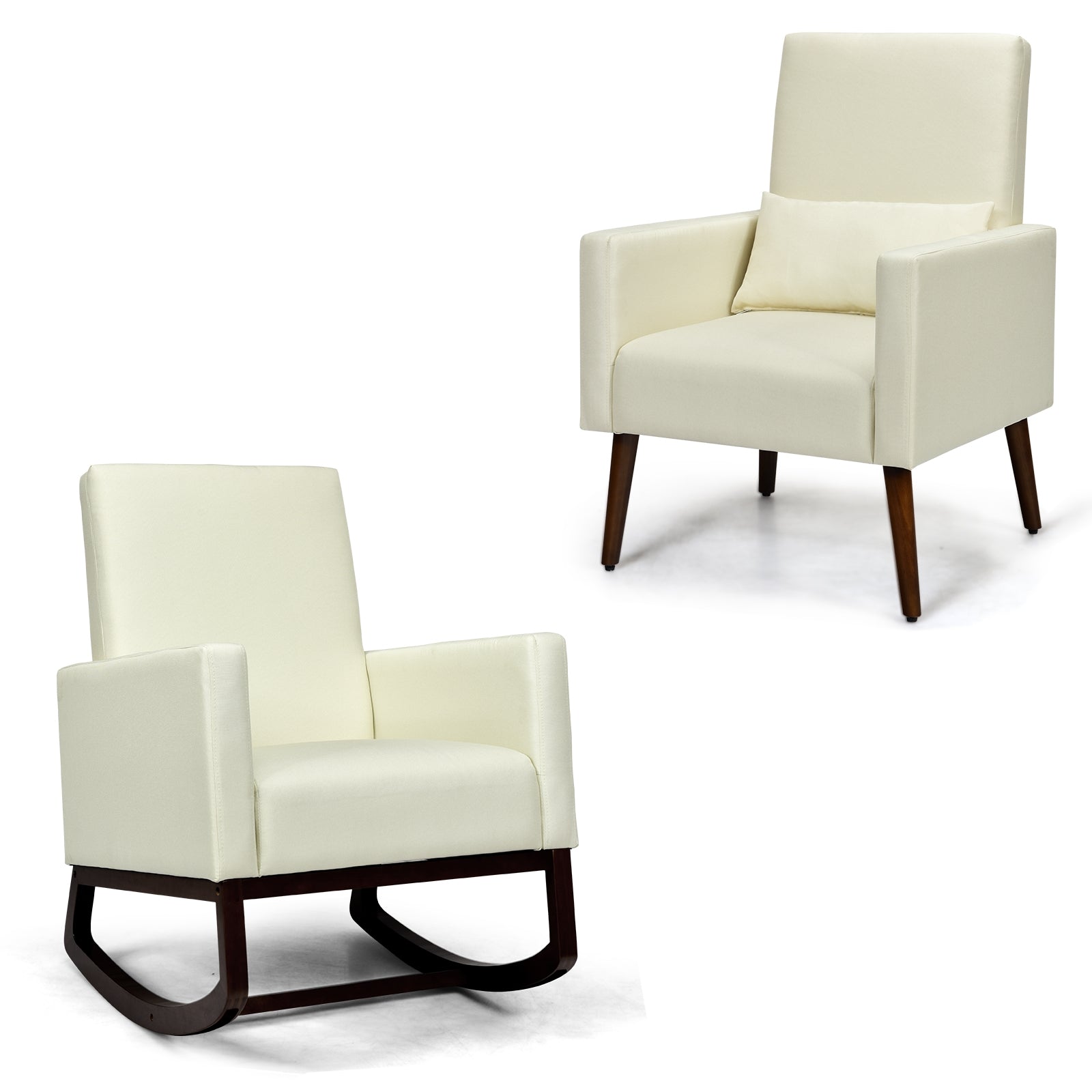 2-in-1 Fabric Upholstered Rocking Chair with Pillow-BeigeÂ