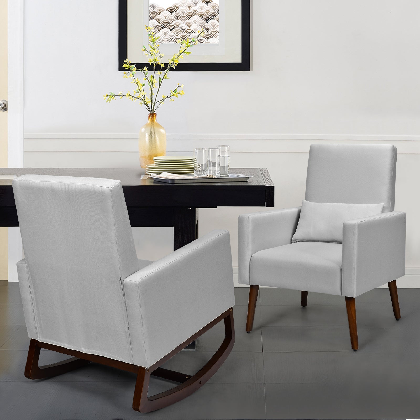 2-in-1 Fabric Upholstered Rocking Chair with Pillow-Light GrayÂ