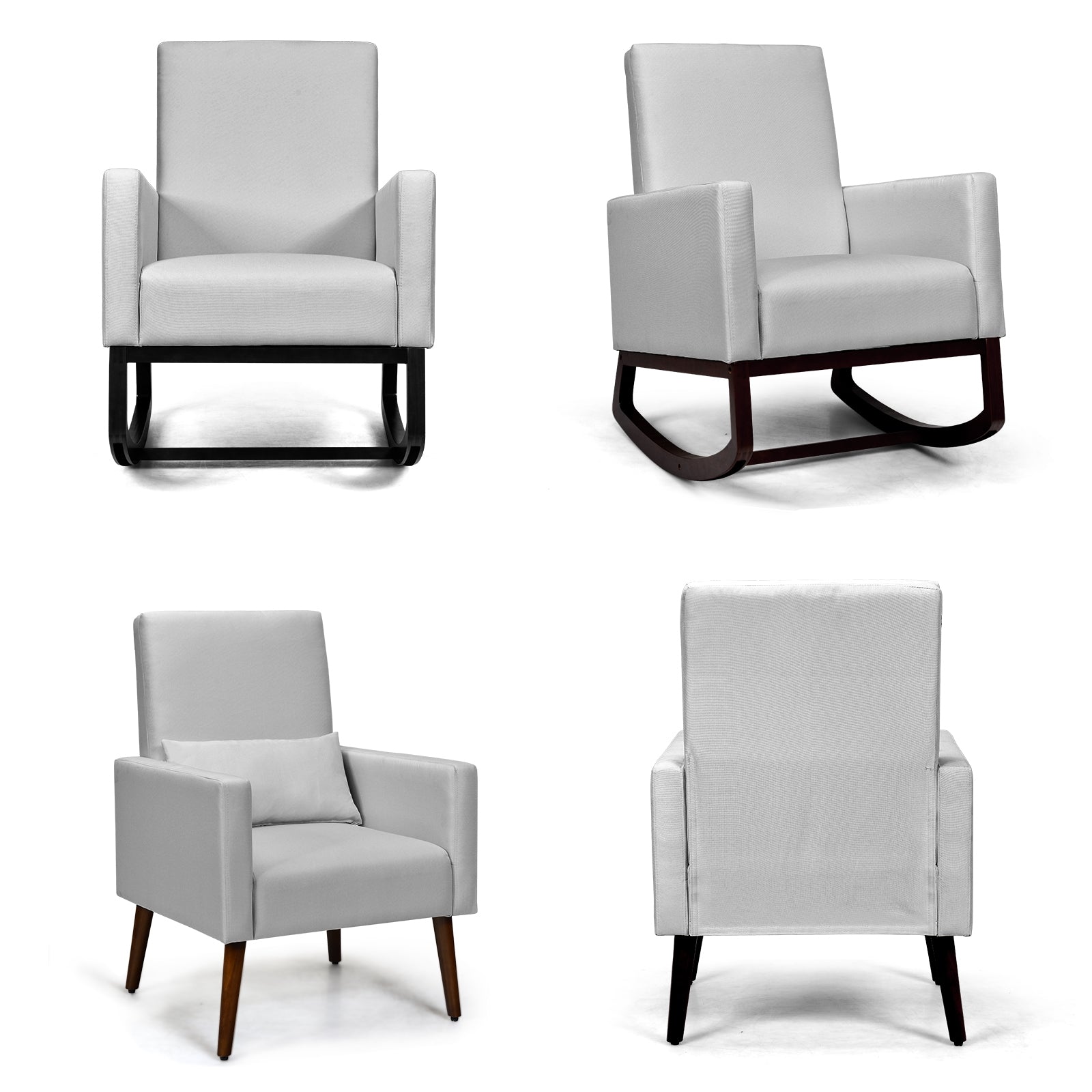 2-in-1 Fabric Upholstered Rocking Chair with Pillow-Light GrayÂ