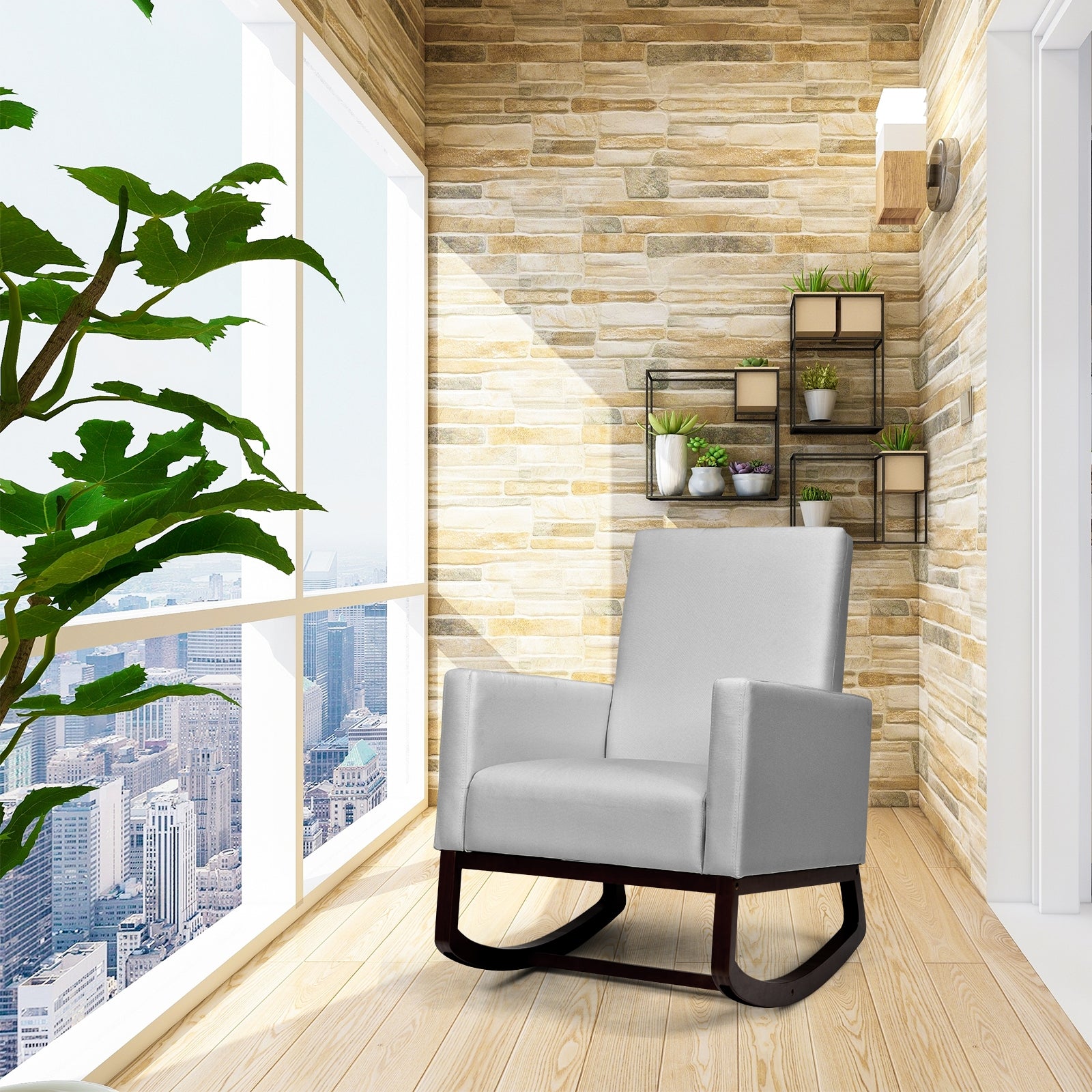 2-in-1 Fabric Upholstered Rocking Chair with Pillow-Light GrayÂ