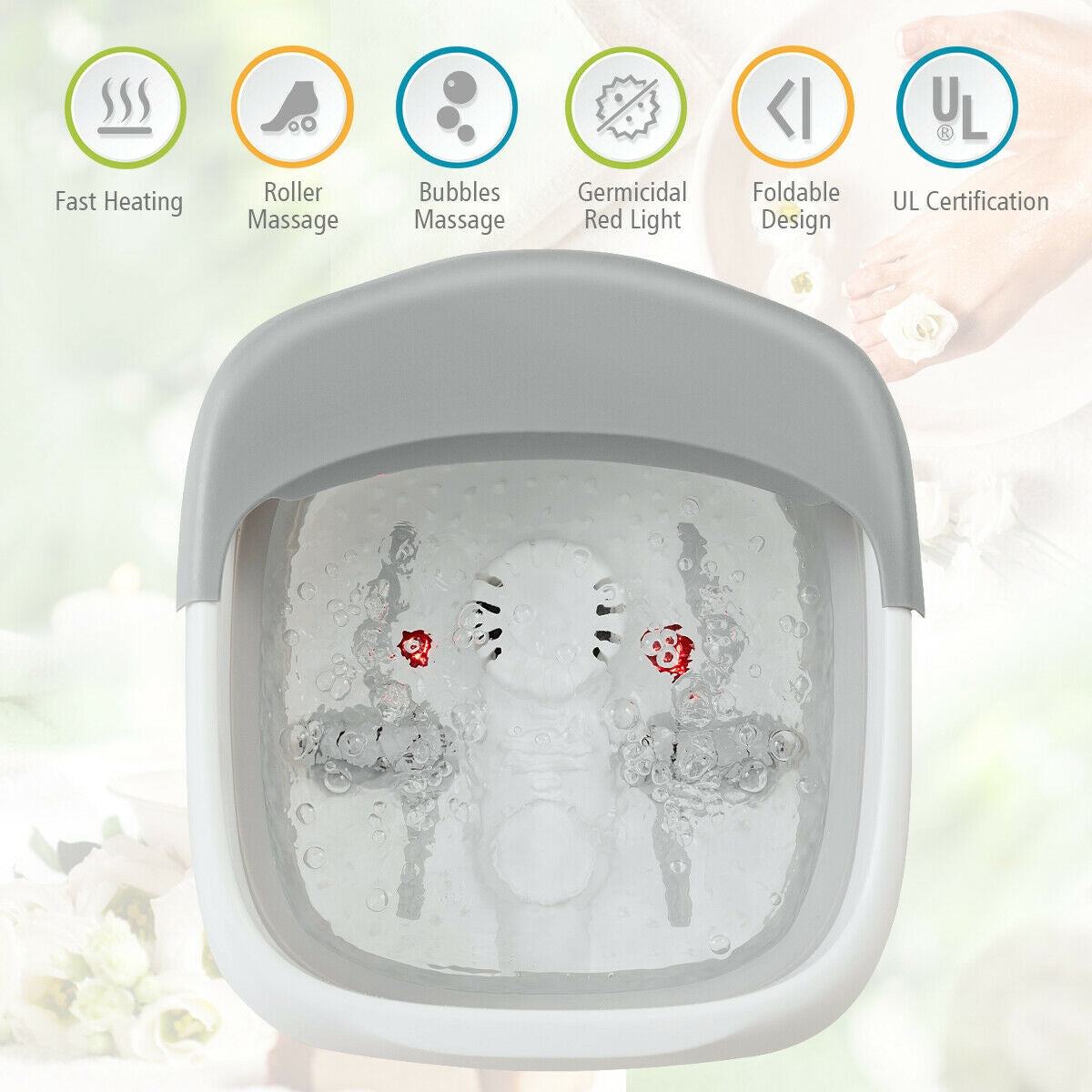 Foot Spa Bath Motorized Massager with Heat Red Light-GrayÂ