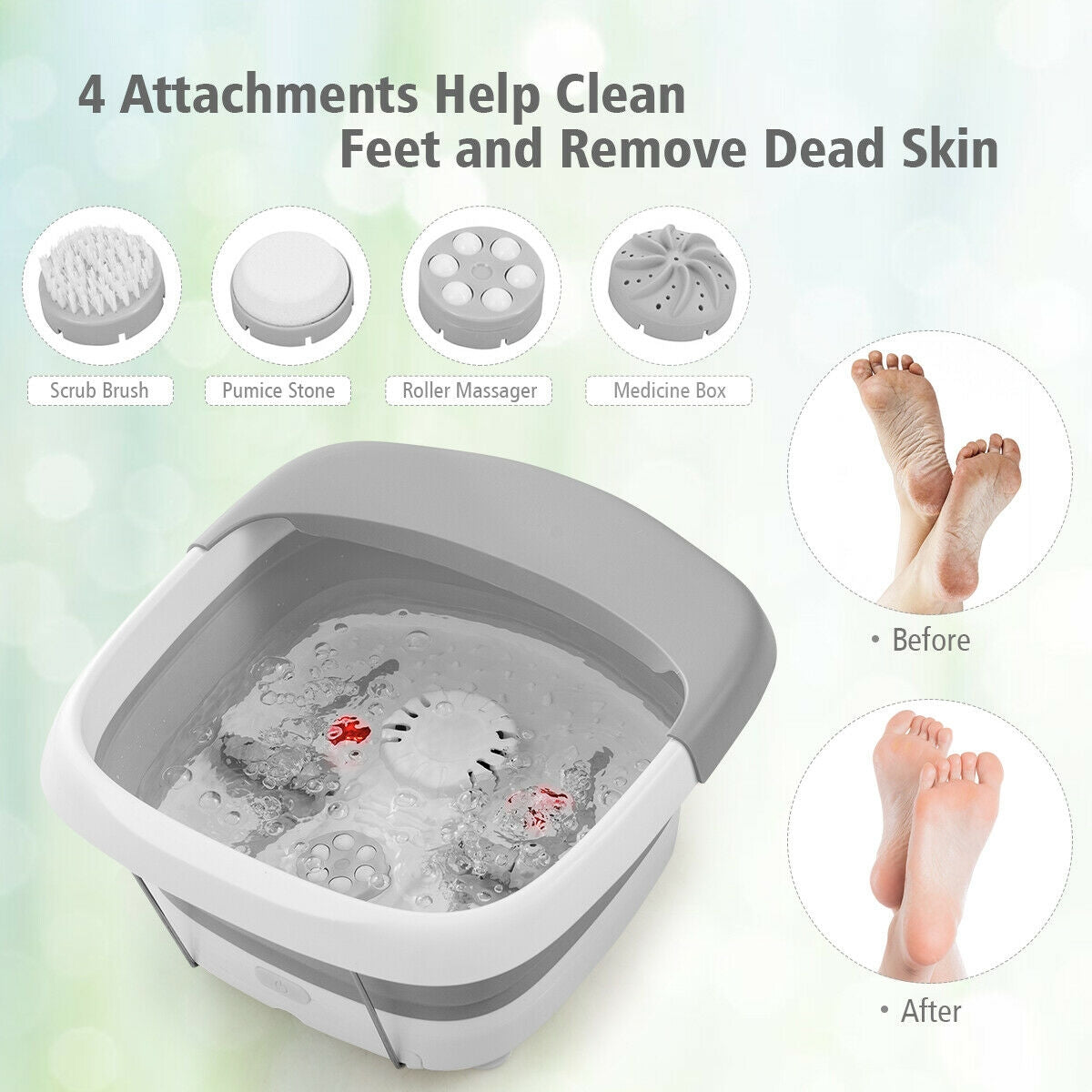 Foot Spa Bath Motorized Massager with Heat Red Light-GrayÂ