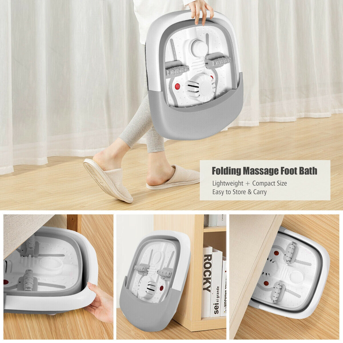 Foot Spa Bath Motorized Massager with Heat Red Light-GrayÂ