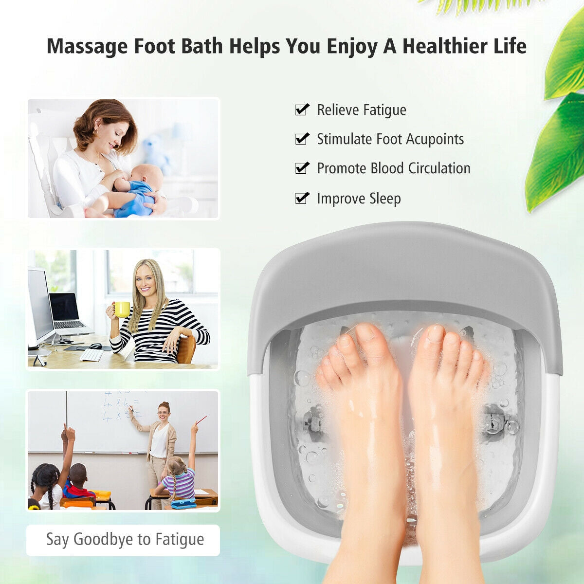 Foot Spa Bath Motorized Massager with Heat Red Light-GrayÂ
