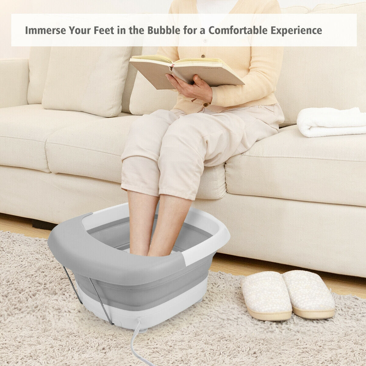 Foot Spa Bath Motorized Massager with Heat Red Light-GrayÂ