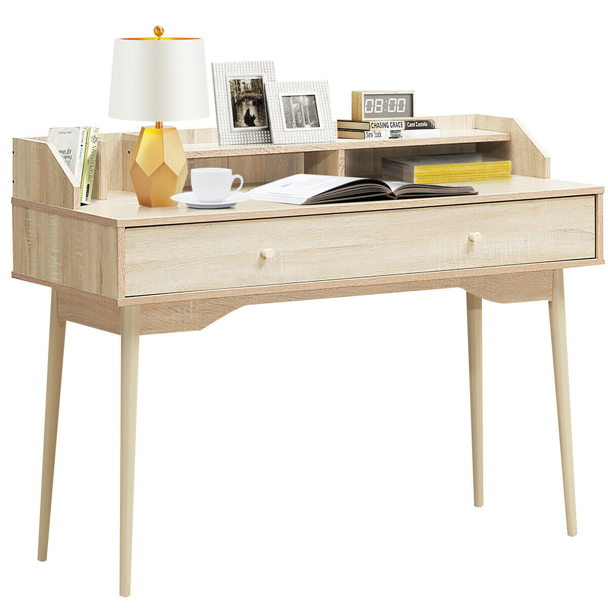 Writing Desk with Drawer Computer Wooden Desk-NaturalÂ