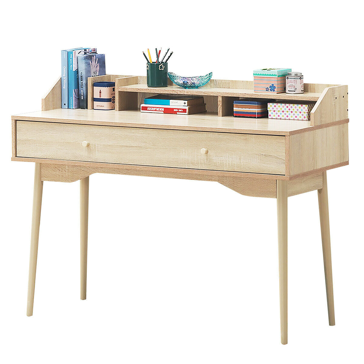 Writing Desk with Drawer Computer Wooden Desk-NaturalÂ