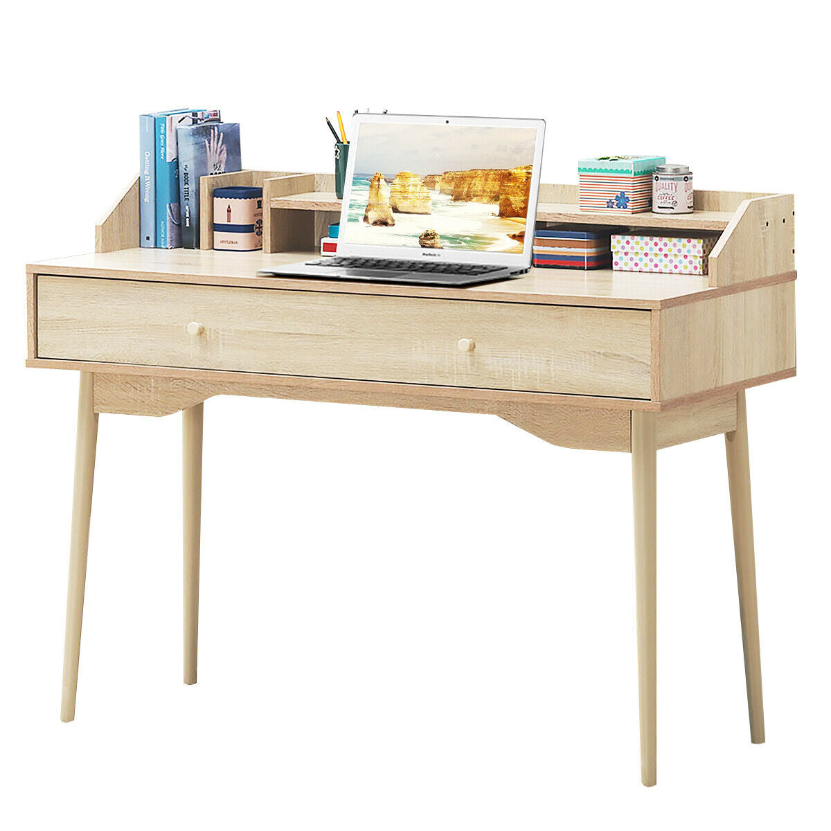 Writing Desk with Drawer Computer Wooden Desk-NaturalÂ
