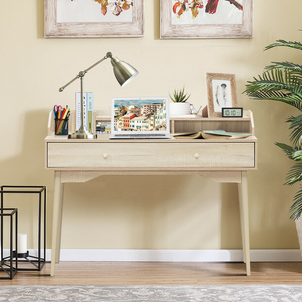 Writing Desk with Drawer Computer Wooden Desk-NaturalÂ