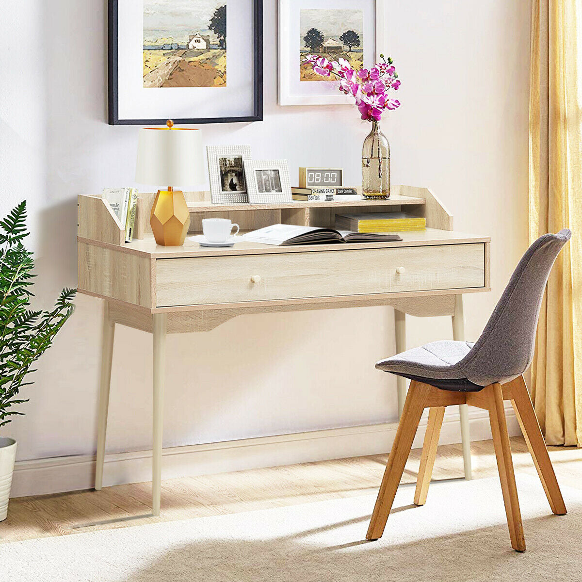 Writing Desk with Drawer Computer Wooden Desk-NaturalÂ