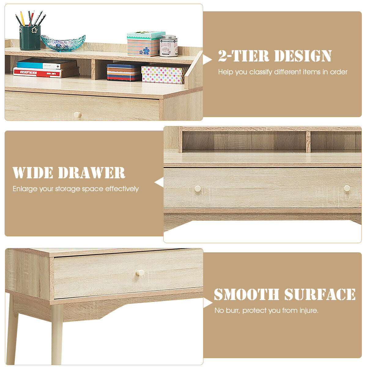 Writing Desk with Drawer Computer Wooden Desk-NaturalÂ