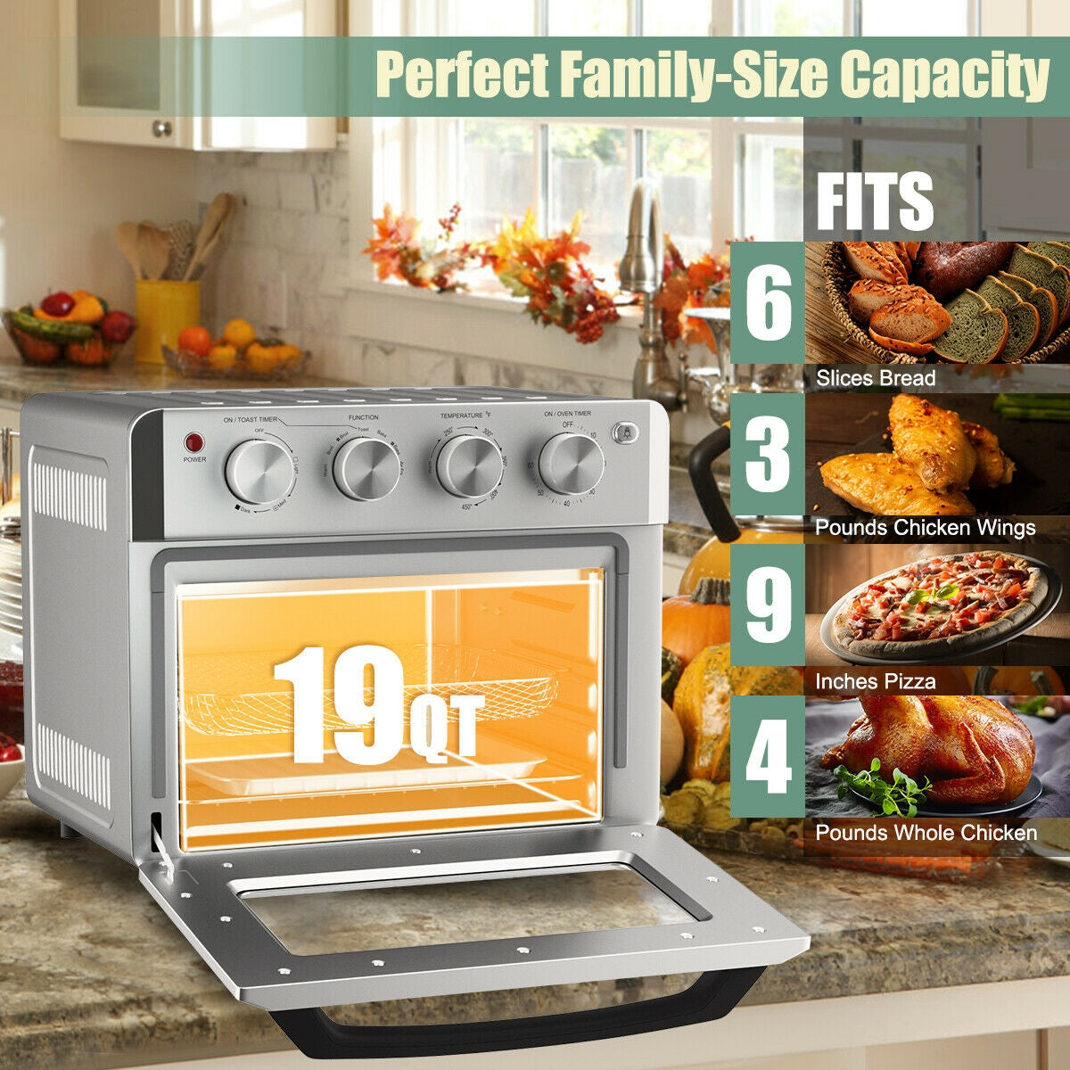 19 Qt Dehydrate Convection Air Fryer Toaster Oven with 5 AccessoriesÂ