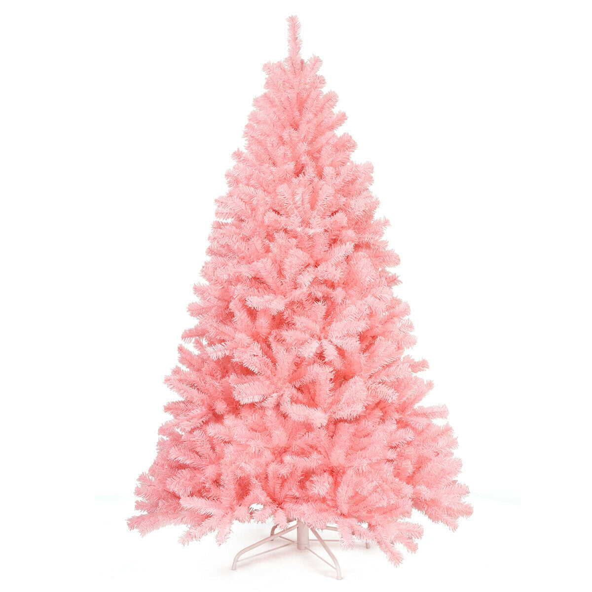 6 Feet Pink Artificial Hinged Spruce Full Christmas Tree with Foldable Metal StandÂ