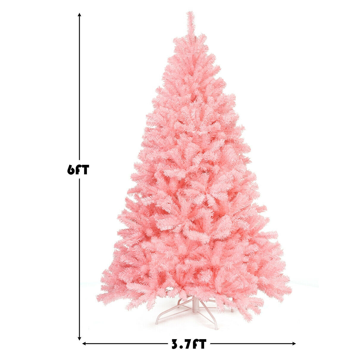 6 Feet Pink Artificial Hinged Spruce Full Christmas Tree with Foldable Metal StandÂ