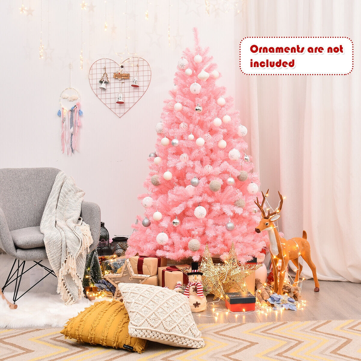 6 Feet Pink Artificial Hinged Spruce Full Christmas Tree with Foldable Metal StandÂ