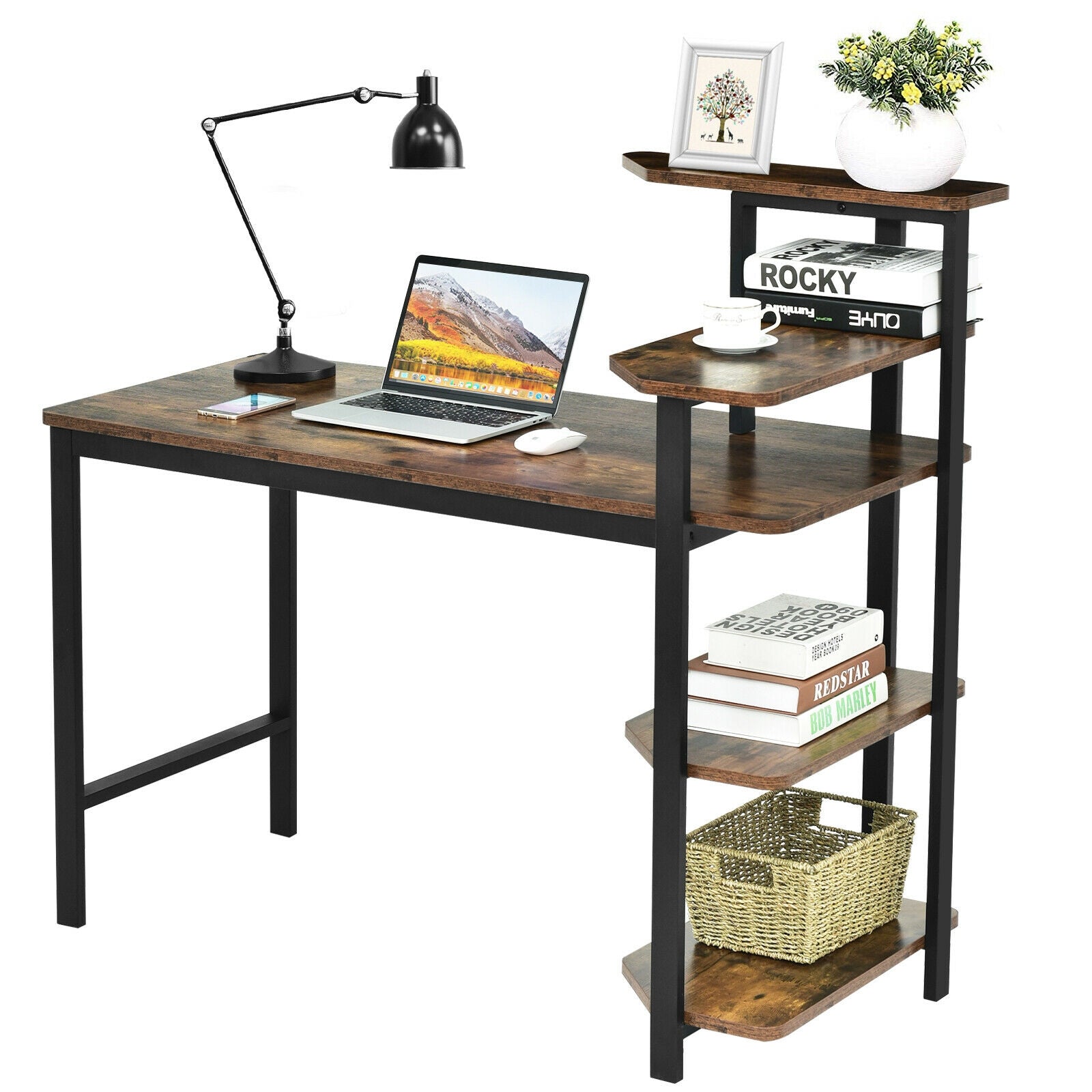 Computer Desk Writing Study Table with Storage Shelves Home Office Rustic Brown-Rustic BrownÂ