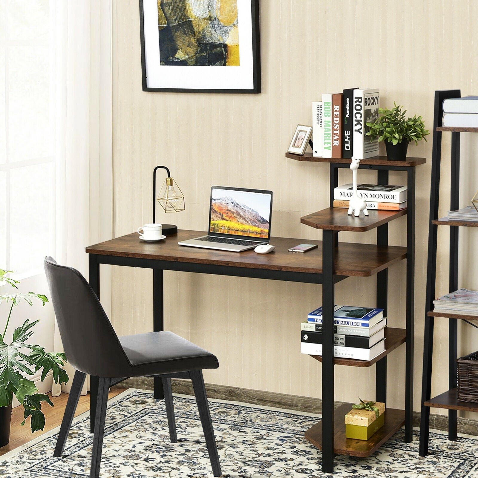 Computer Desk Writing Study Table with Storage Shelves Home Office Rustic Brown-Rustic BrownÂ