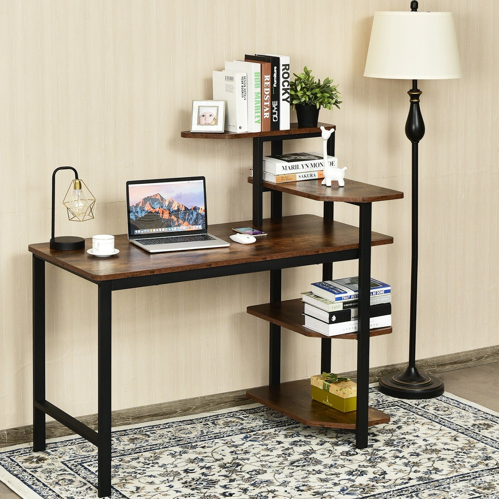 Computer Desk Writing Study Table with Storage Shelves Home Office Rustic Brown-Rustic BrownÂ