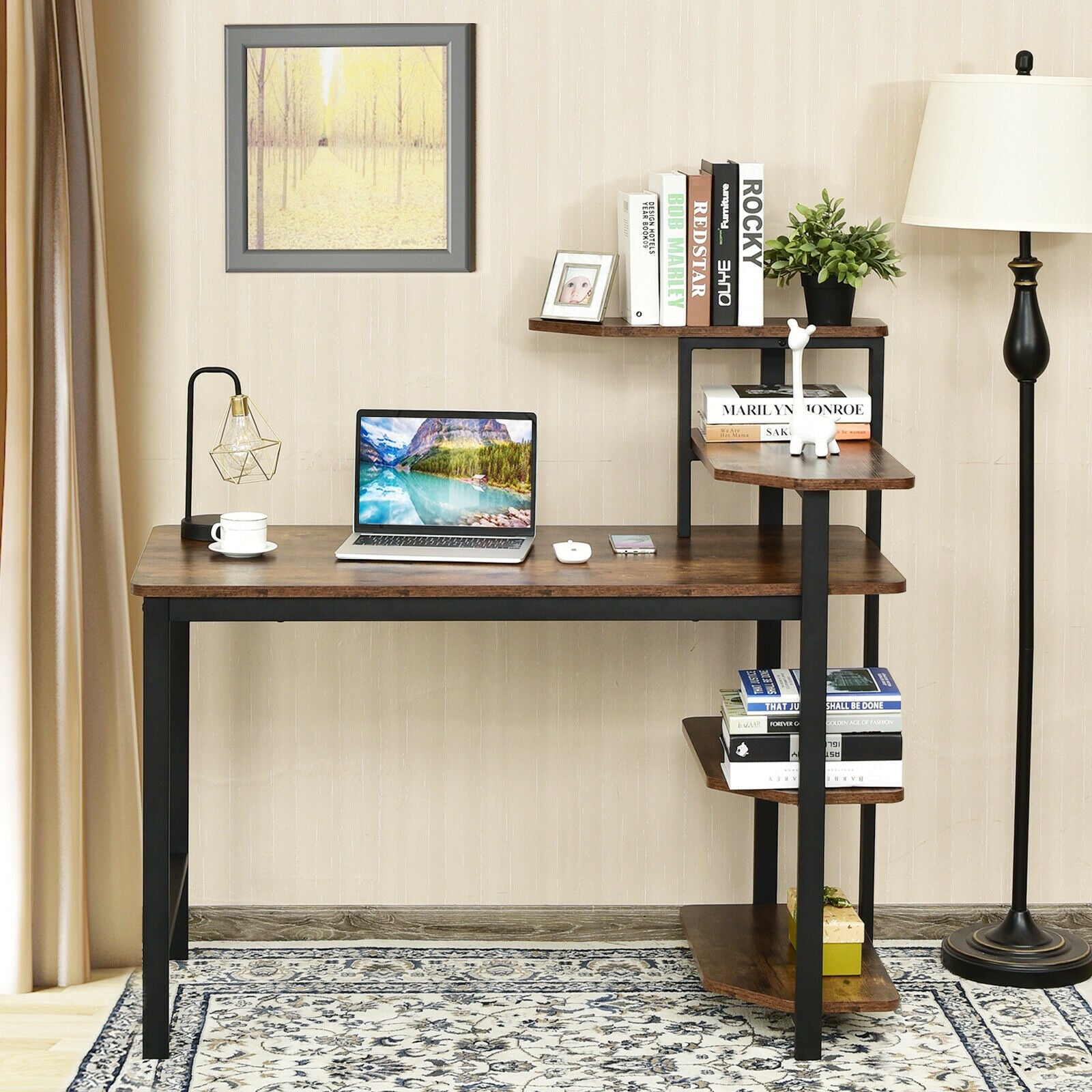 Computer Desk Writing Study Table with Storage Shelves Home Office Rustic Brown-Rustic BrownÂ