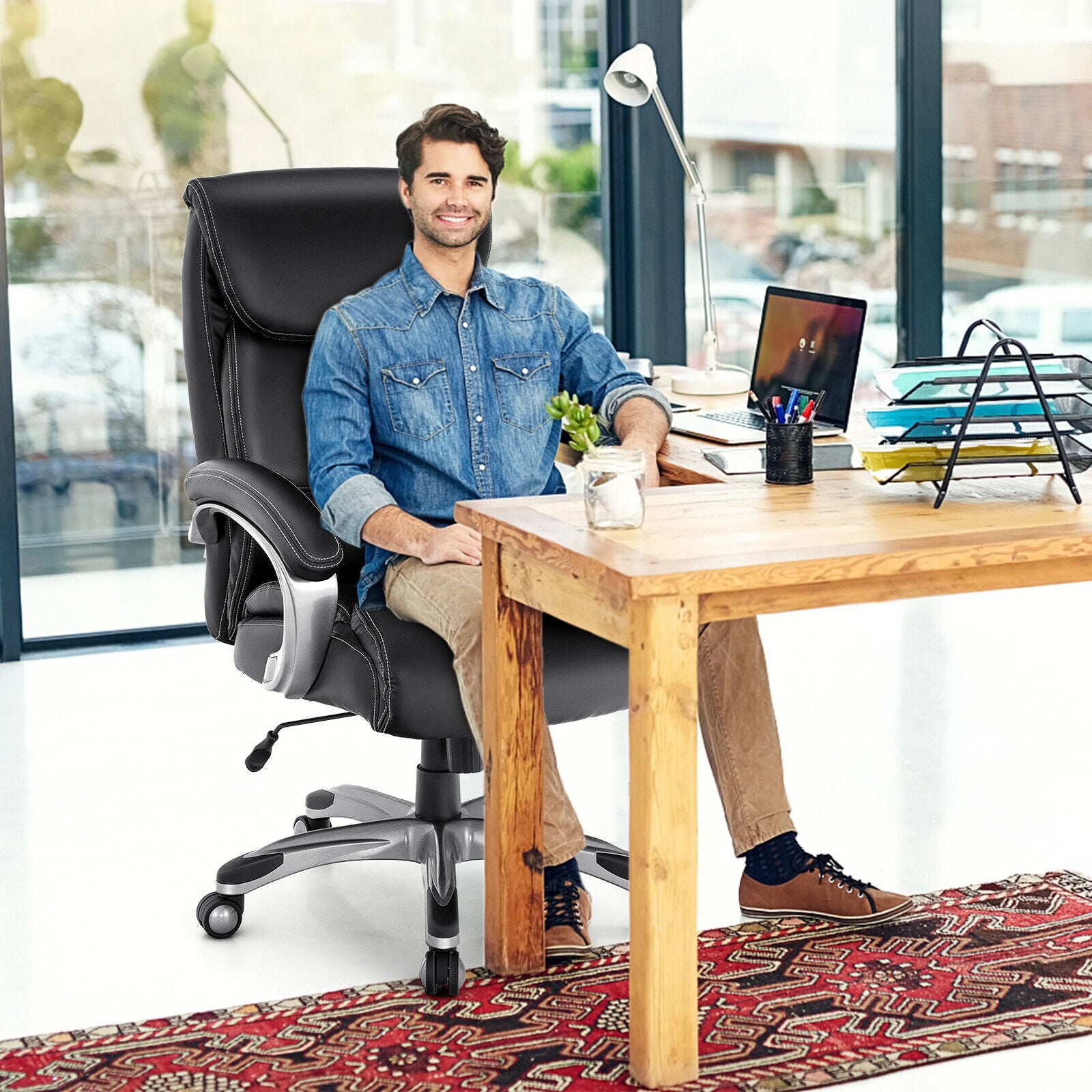 Adjustable Executive Office Recliner Chair with High Back and Lumbar Support-BlackÂ