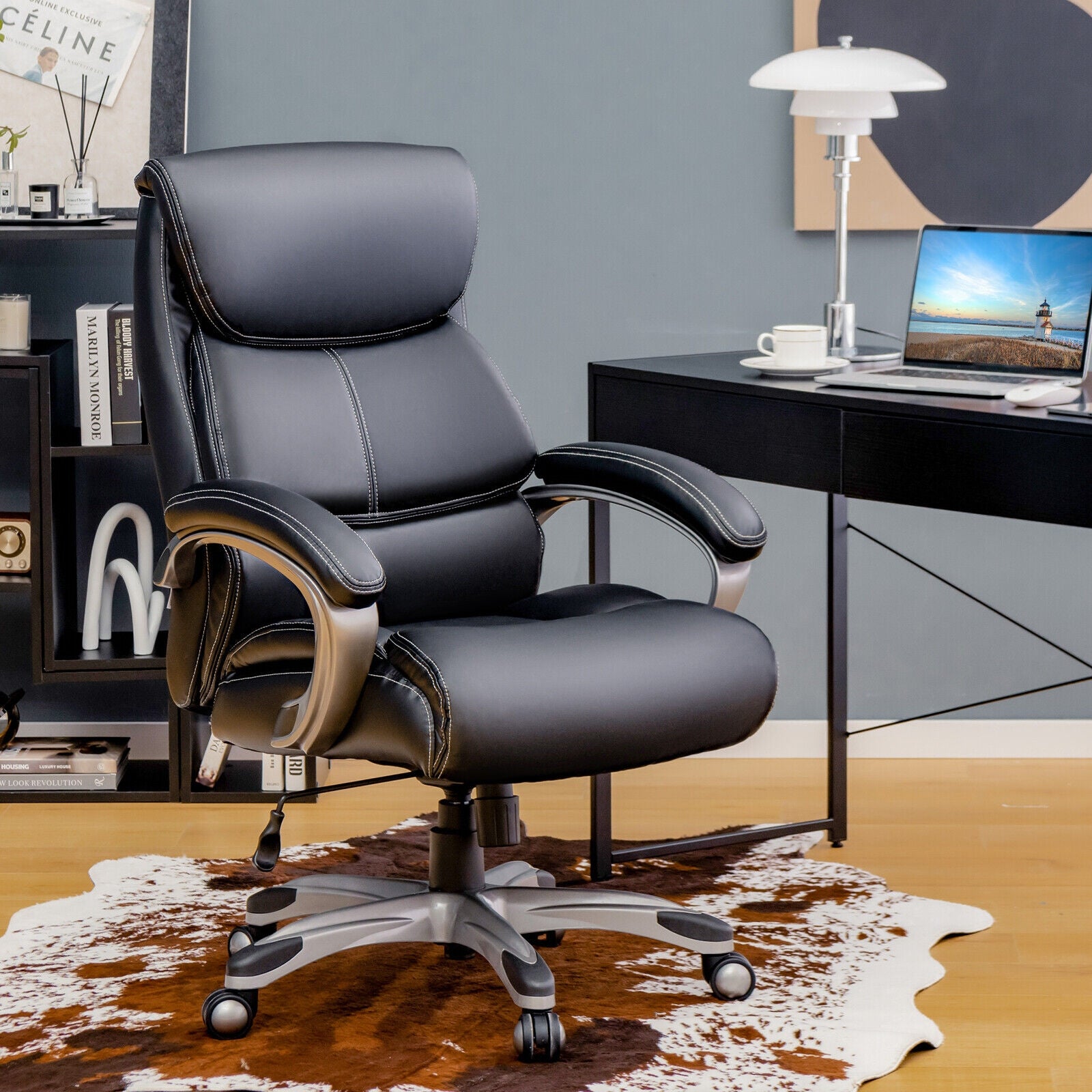 Adjustable Executive Office Recliner Chair with High Back and Lumbar Support-BlackÂ