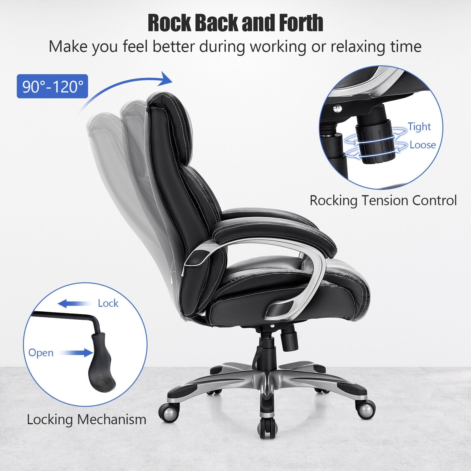 Adjustable Executive Office Recliner Chair with High Back and Lumbar Support-BlackÂ
