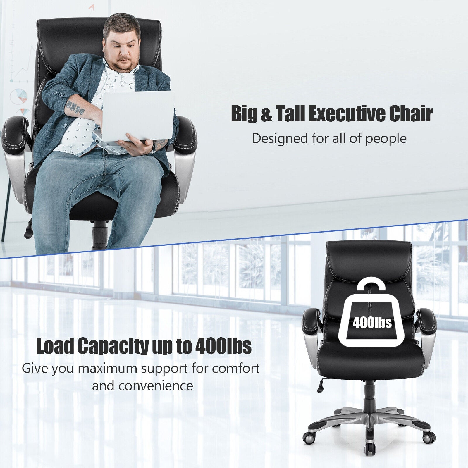 Adjustable Executive Office Recliner Chair with High Back and Lumbar Support-BlackÂ