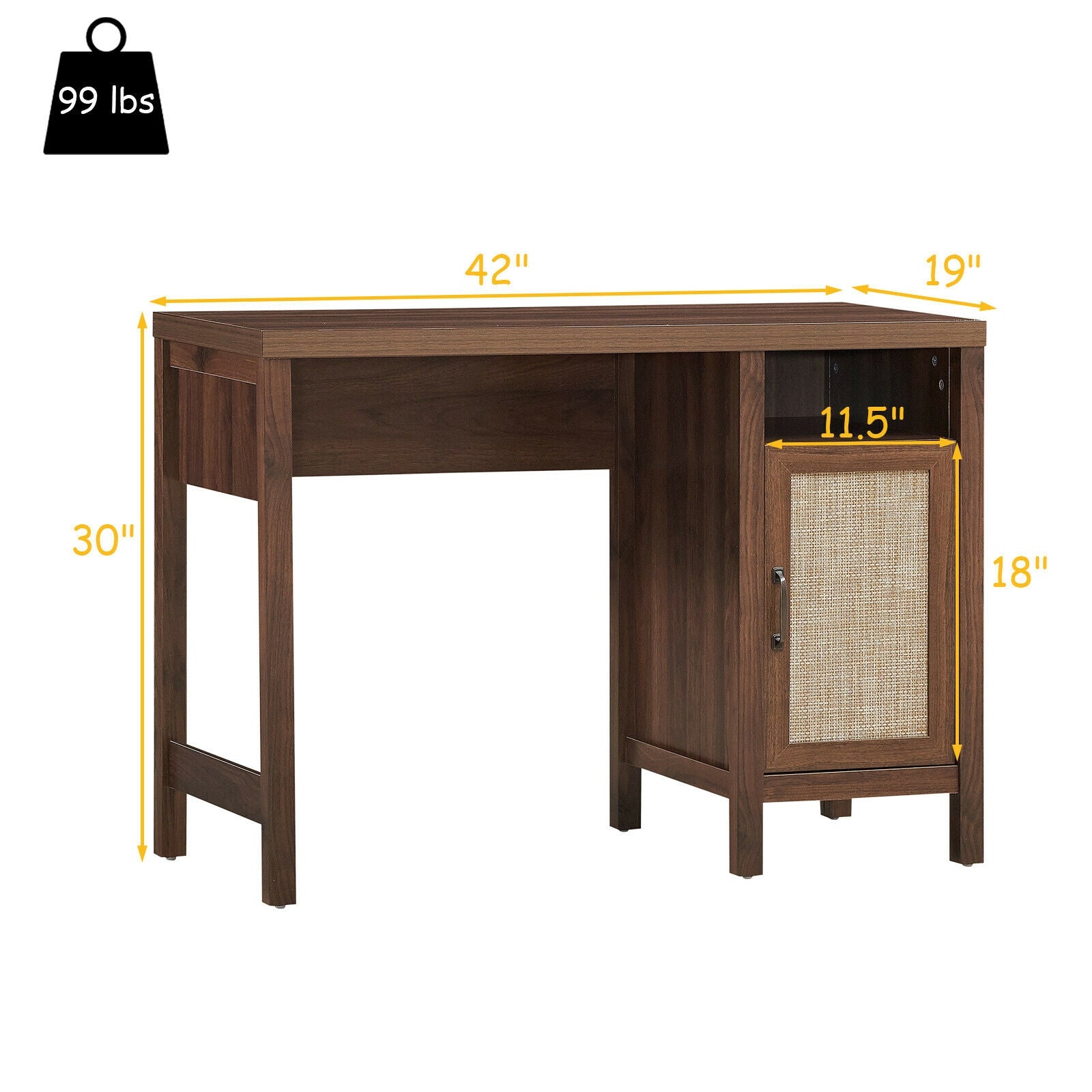 Rustic Computer Desk Writing Table Study Workstation with Storage Cabinet-WalnutÂ