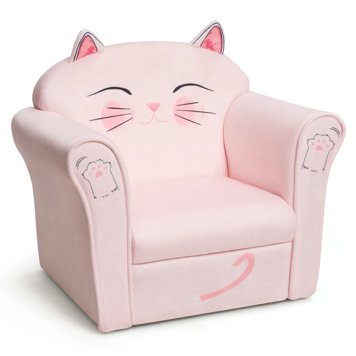 Kids Upholstered Cat Armrest Couch Sofa with Linen FabricÂ