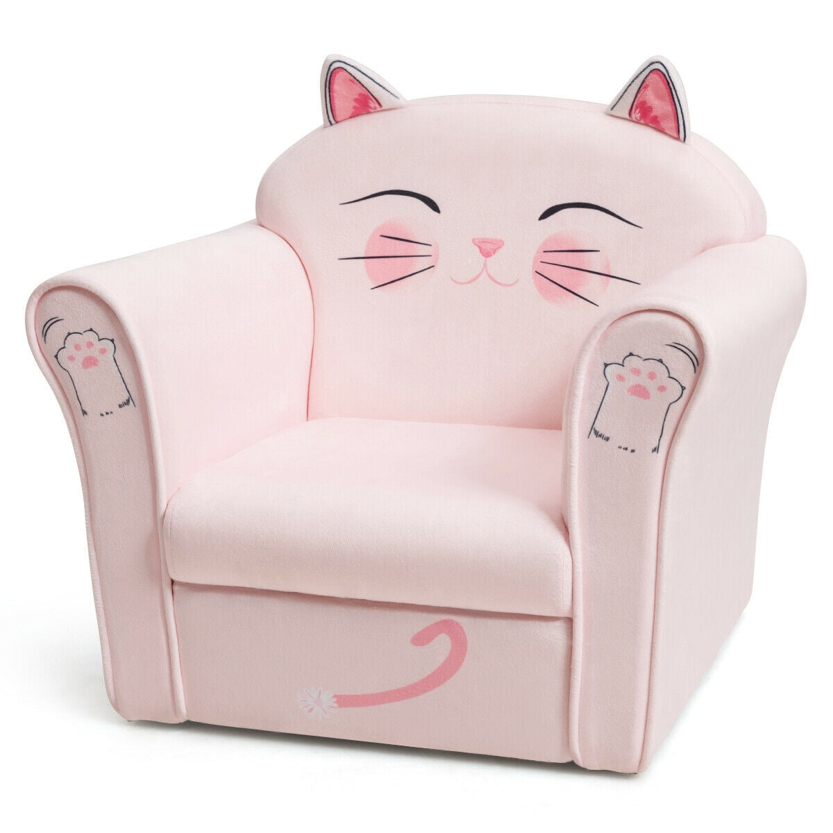 Kids Upholstered Cat Armrest Couch Sofa with Linen FabricÂ