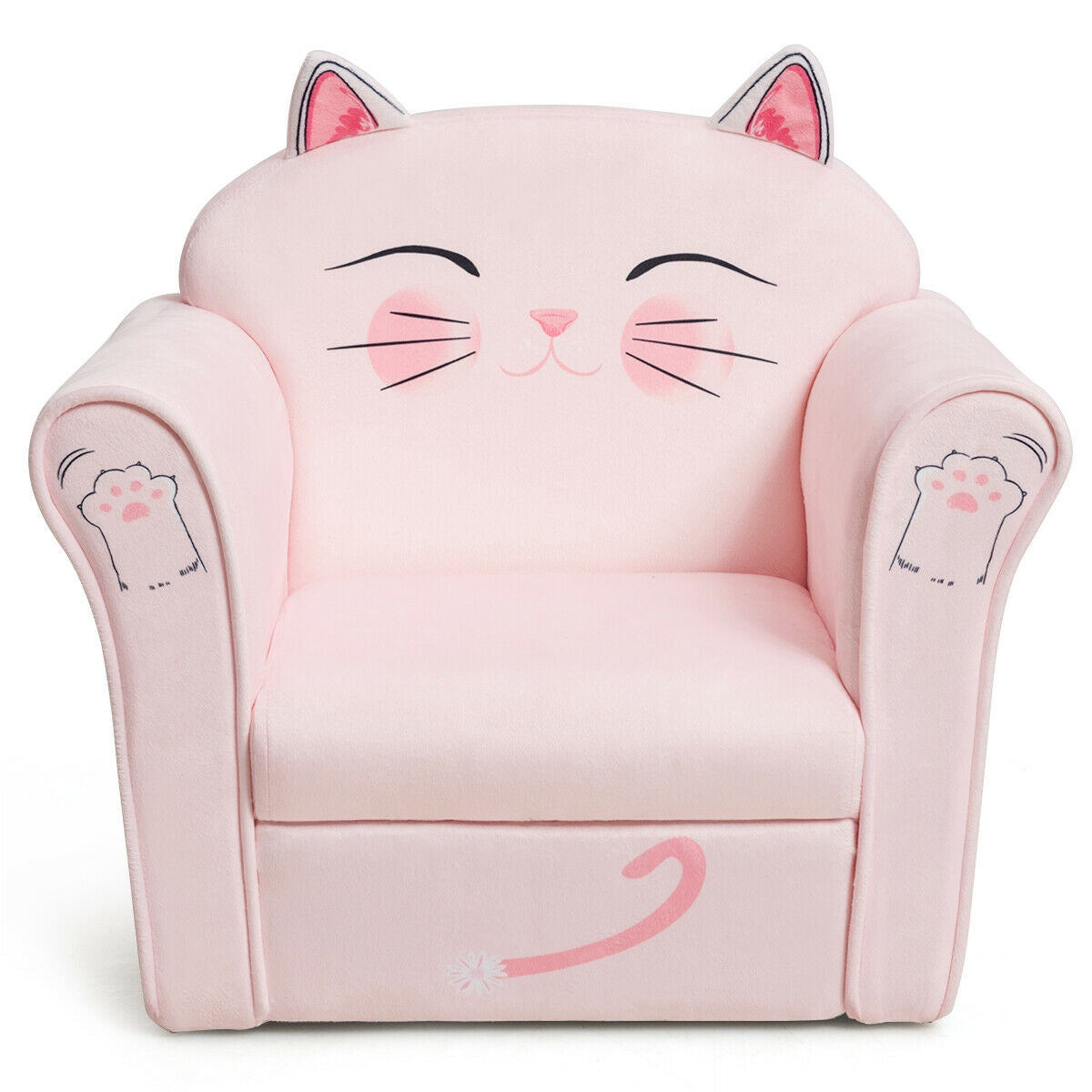 Kids Upholstered Cat Armrest Couch Sofa with Linen FabricÂ