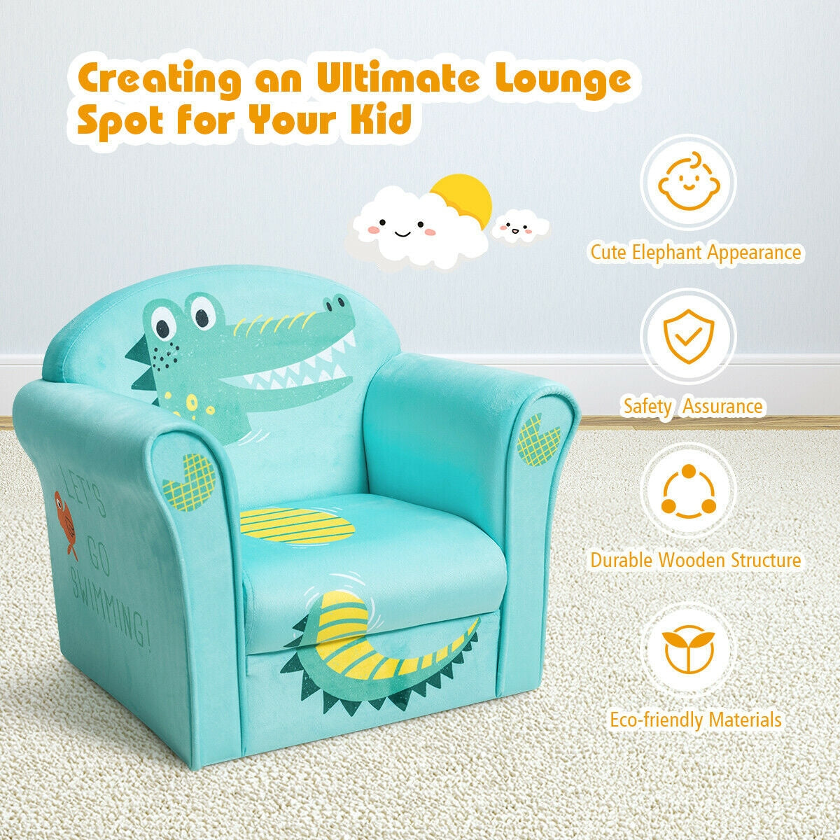 Kids Crocodile Armrest Upholstered CouchÂ