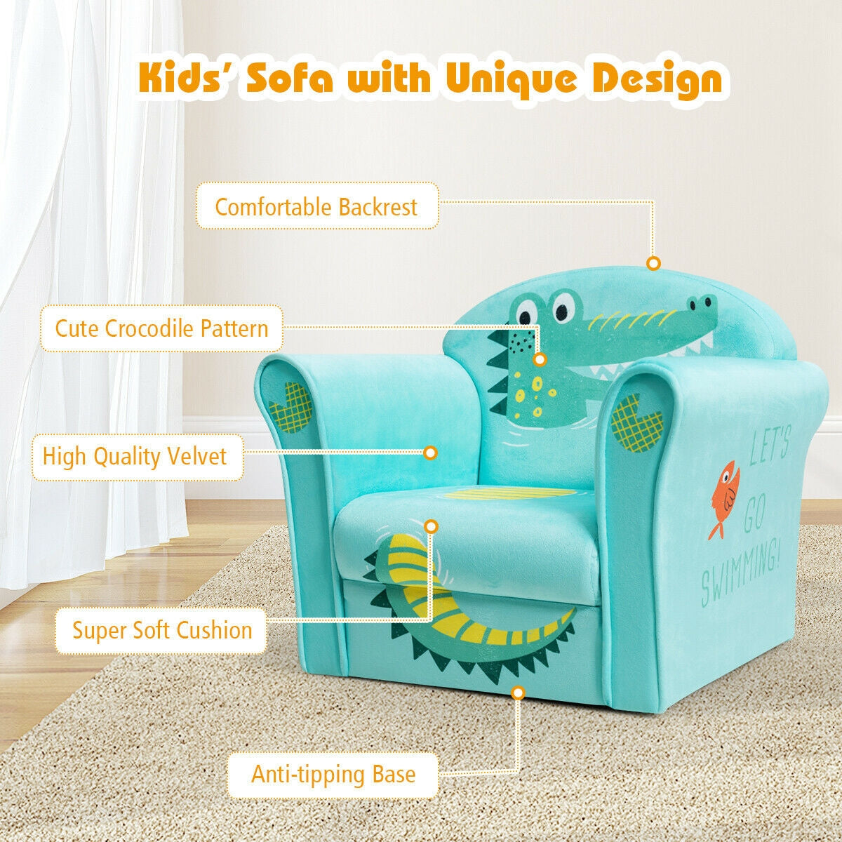 Kids Crocodile Armrest Upholstered CouchÂ