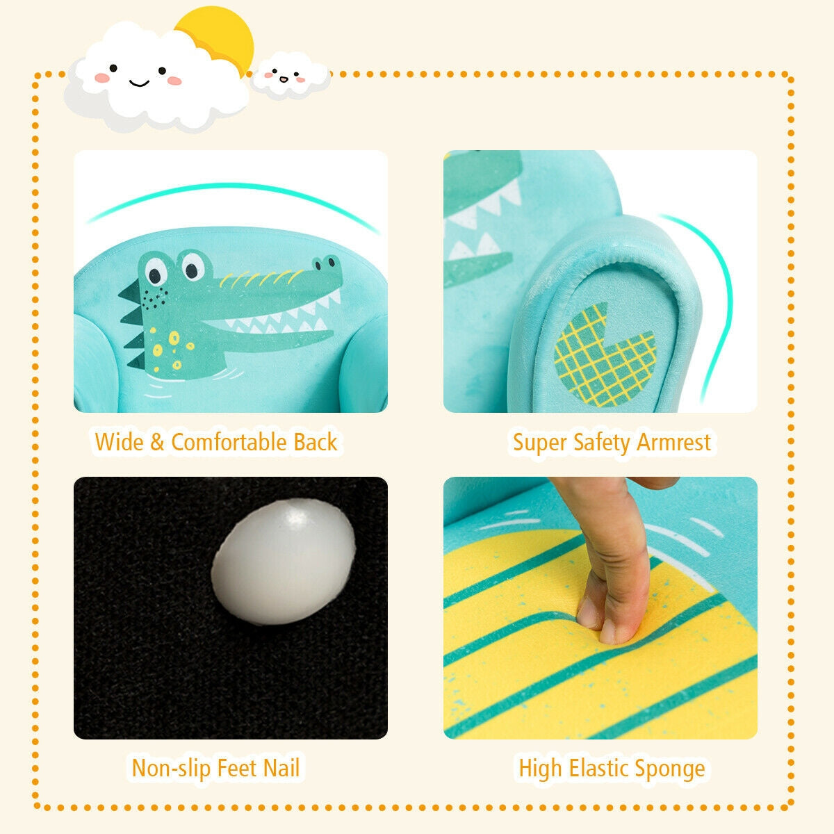 Kids Crocodile Armrest Upholstered CouchÂ