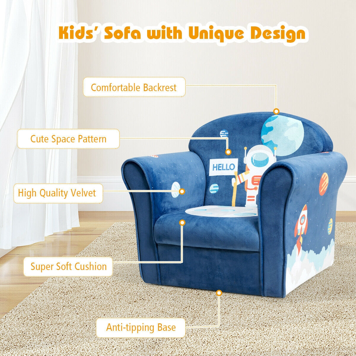 Kids Astronaut Armrest Upholstered CouchÂ