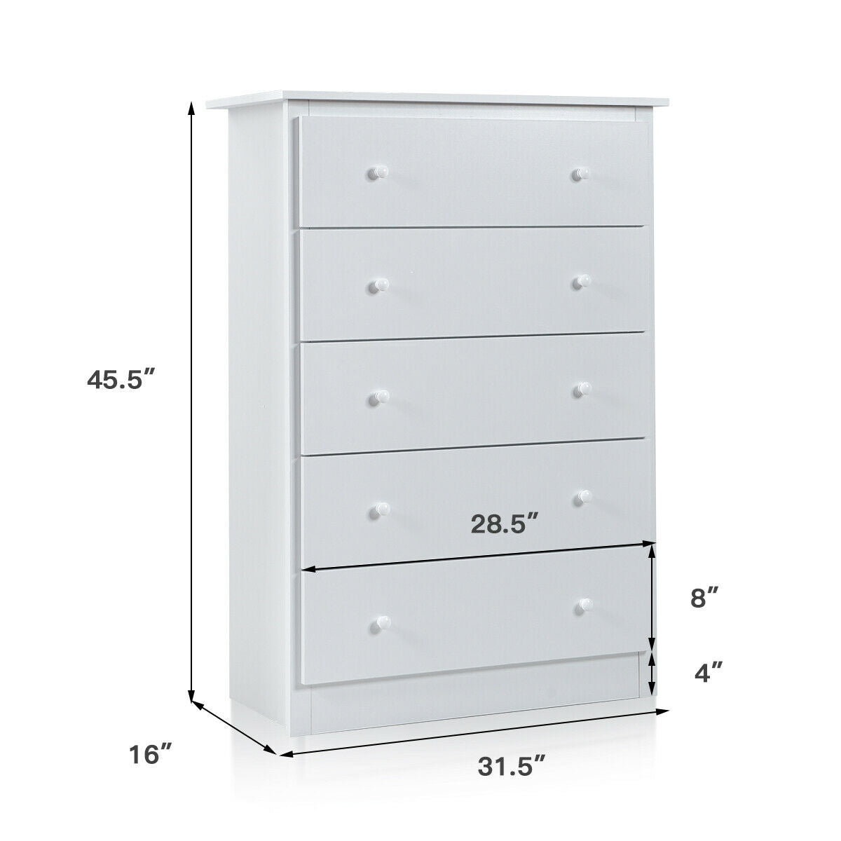 Functional Storage Organized Dresser with 5 Drawer-WhiteÂ