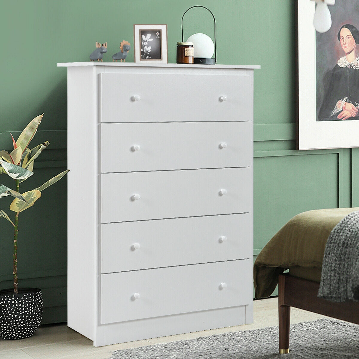 Functional Storage Organized Dresser with 5 Drawer-WhiteÂ