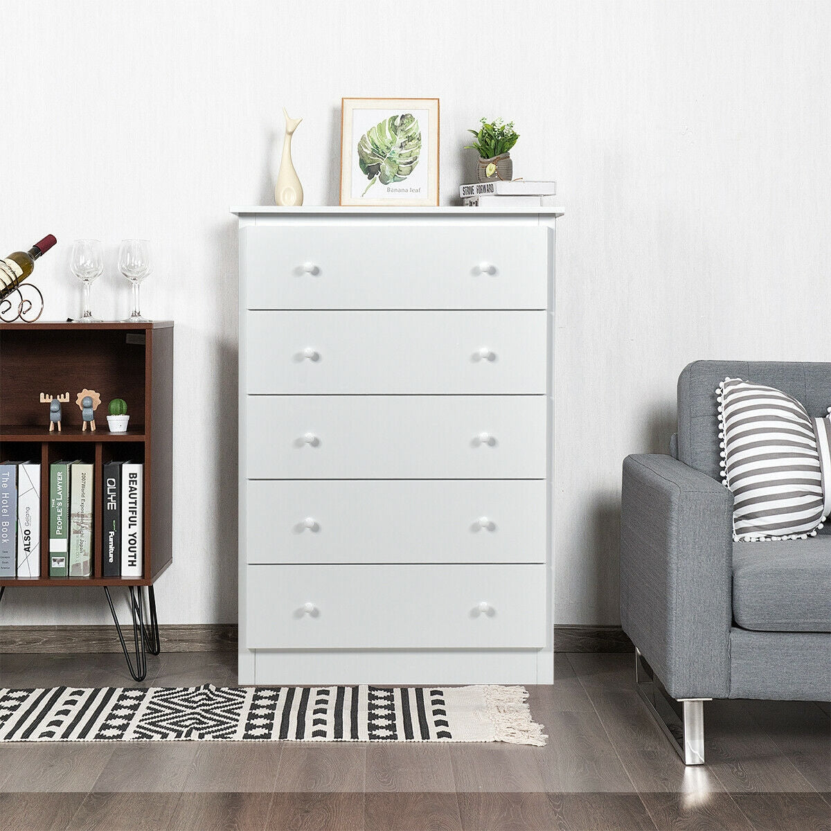 Functional Storage Organized Dresser with 5 Drawer-WhiteÂ