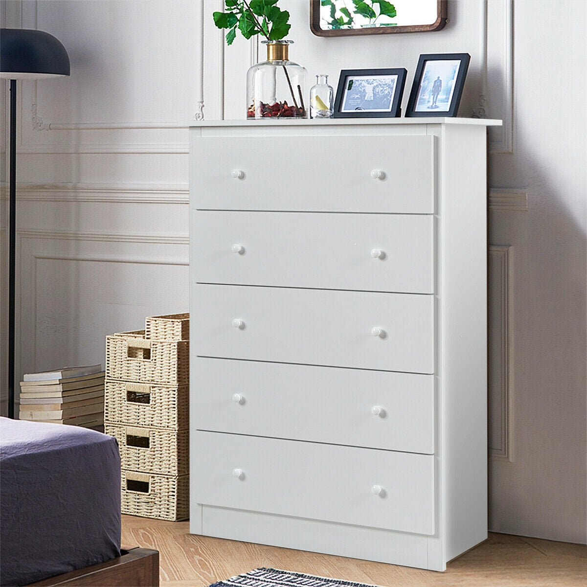 Functional Storage Organized Dresser with 5 Drawer-WhiteÂ