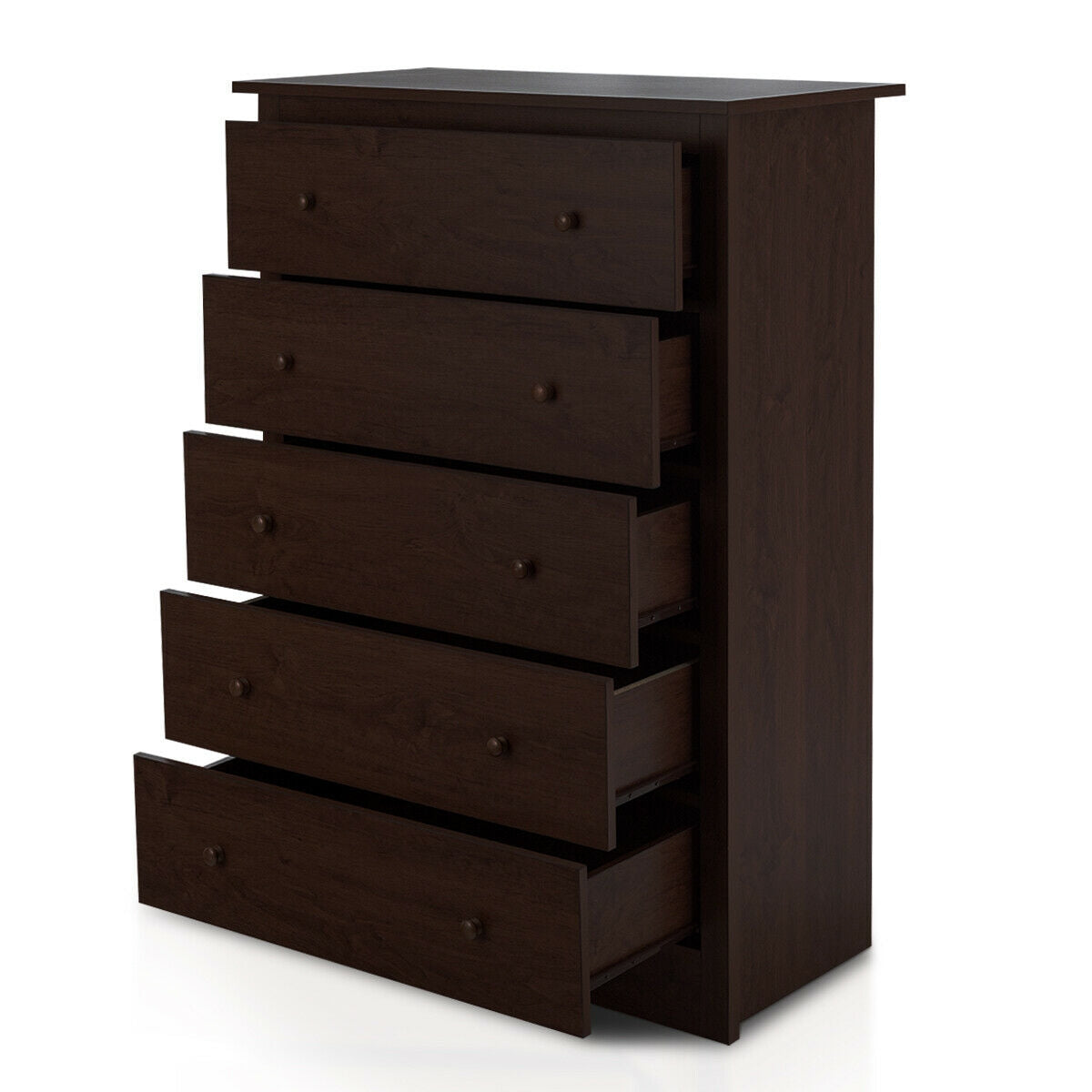 Functional Storage Organized Dresser with 5 Drawer-Dark BrownÂ