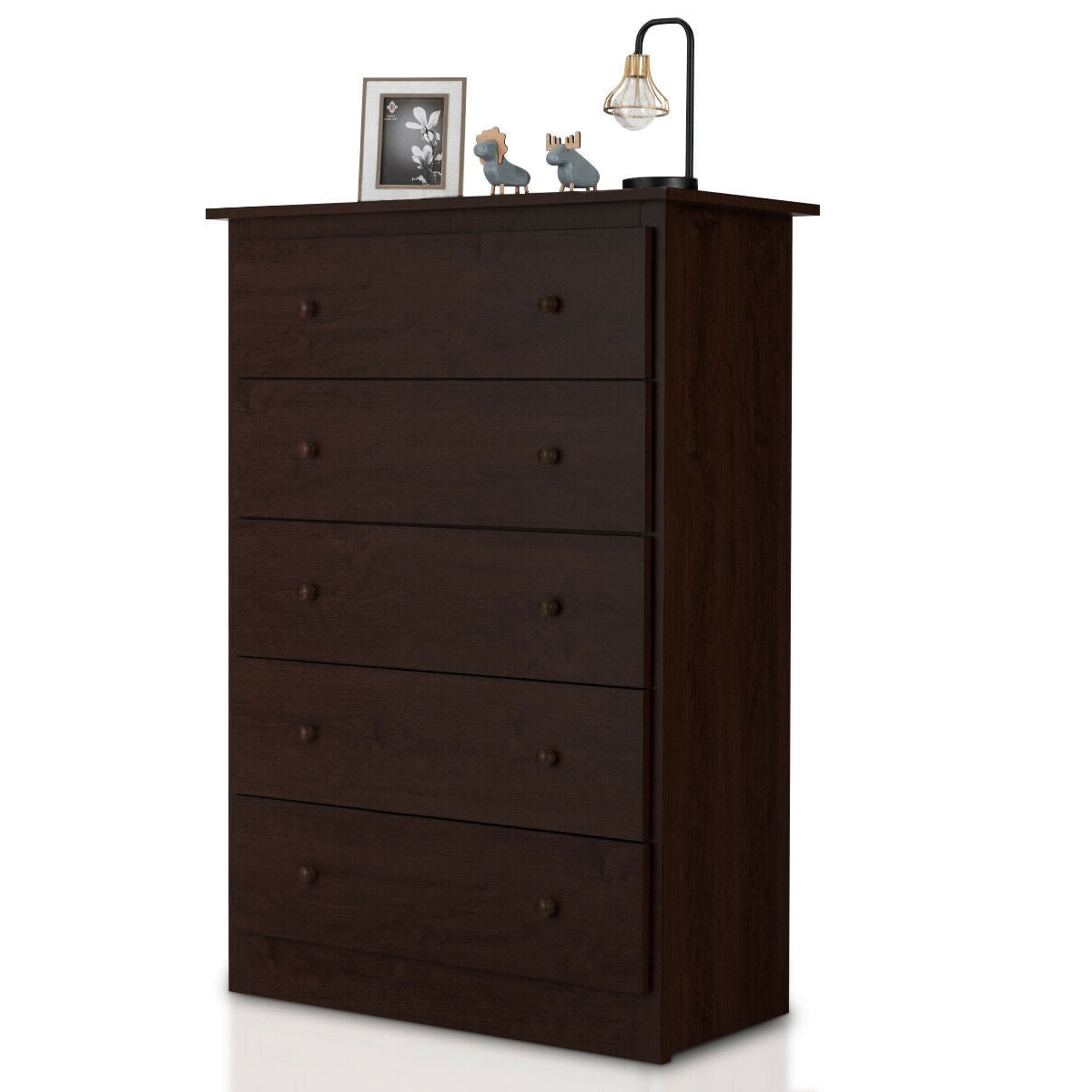 Functional Storage Organized Dresser with 5 Drawer-Dark BrownÂ