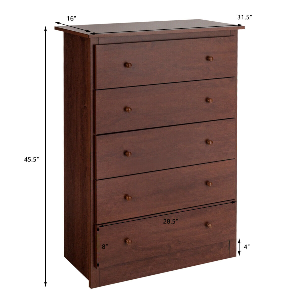 Functional Storage Organized Dresser with 5 Drawer-BrownÂ